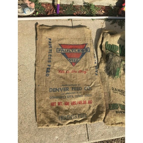 Vintage Faultless feed design Burlap sack photo prop 20" x 32" craft upholstery - Picture 1 of 1